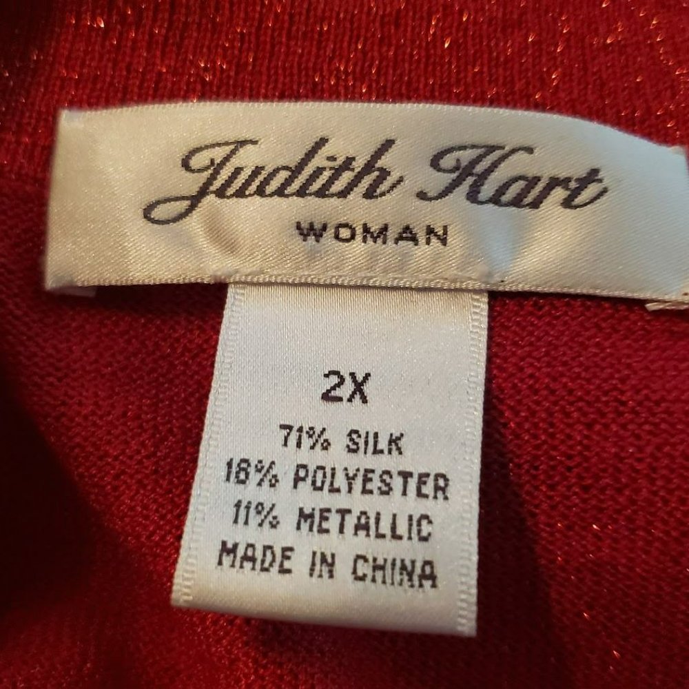 Judith Hart Woman Red Sparkle Metallic Dressy Glitter Cardigan Sweater 2X - Picture 4 of 5